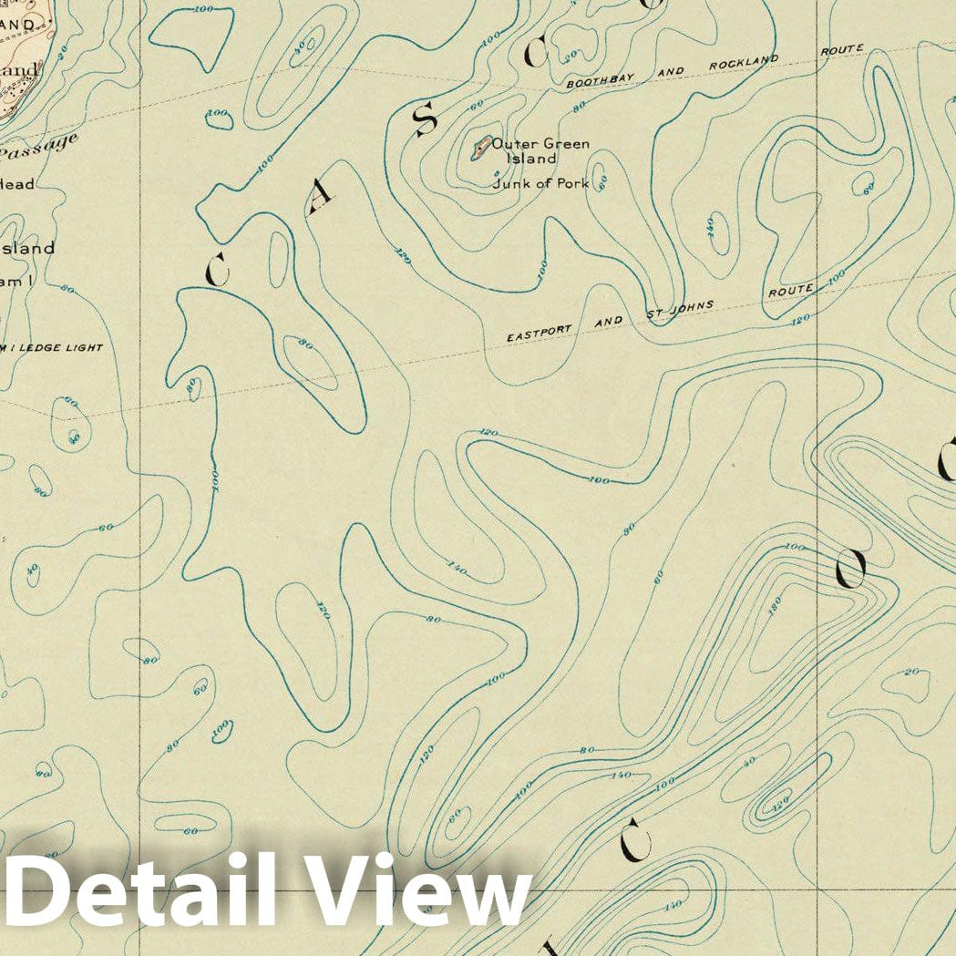 Historic Map : Casco Bay & Portland 1916 Topographic Map , Vintage Wall Art
