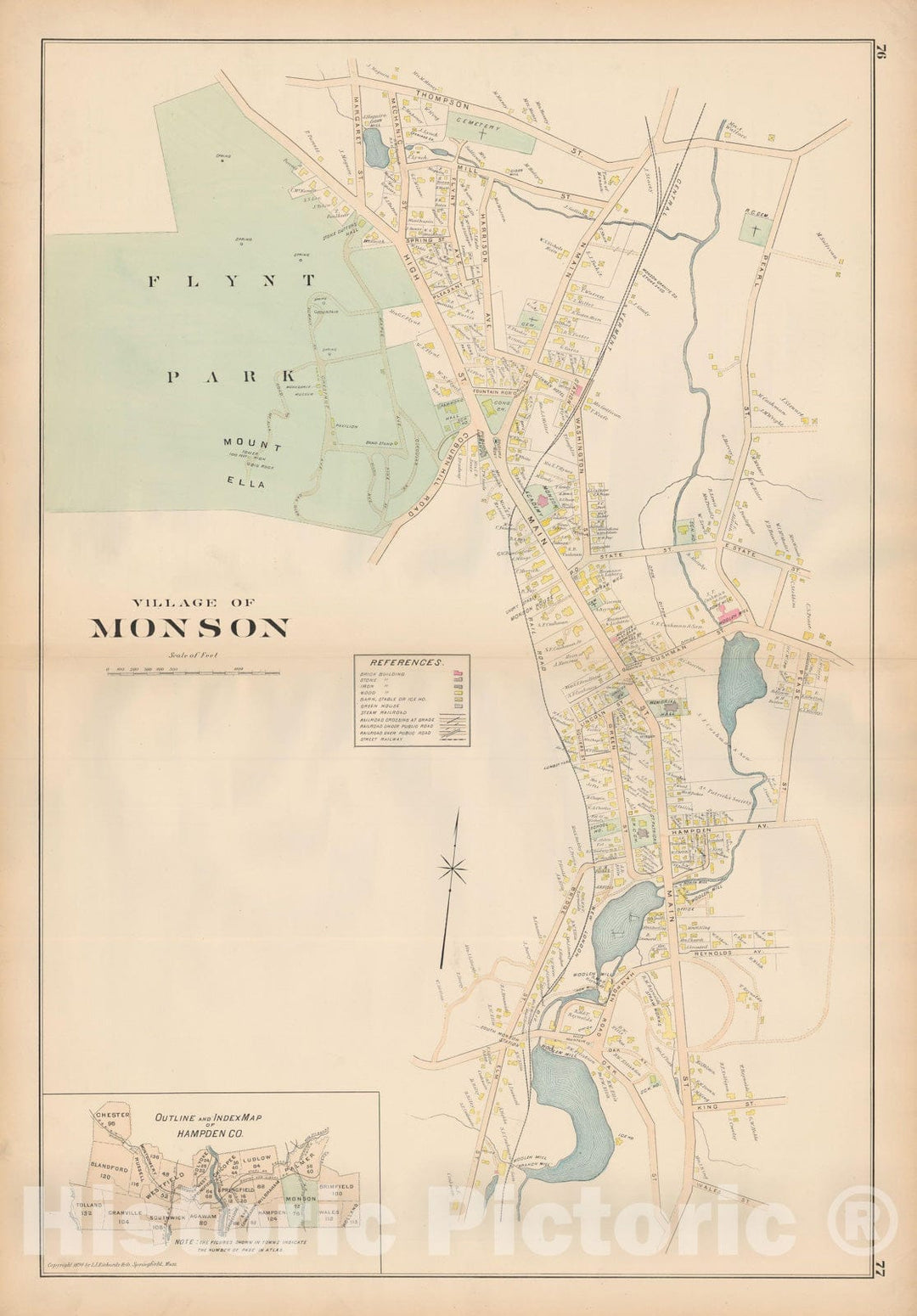 Historic Map : Atlas of Hampden County, Massachusetts, Monson 1894 , Vintage Wall Art
