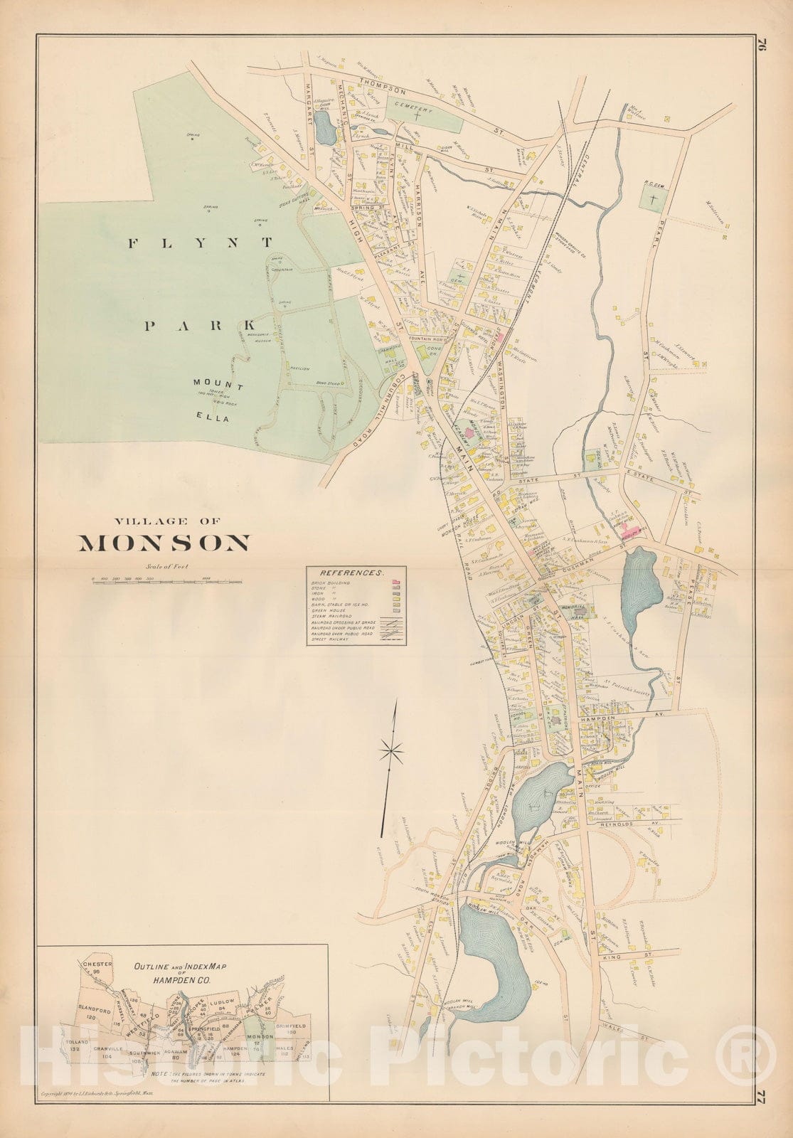 Historic Map : Atlas of Hampden County, Massachusetts, Monson 1894 , Vintage Wall Art