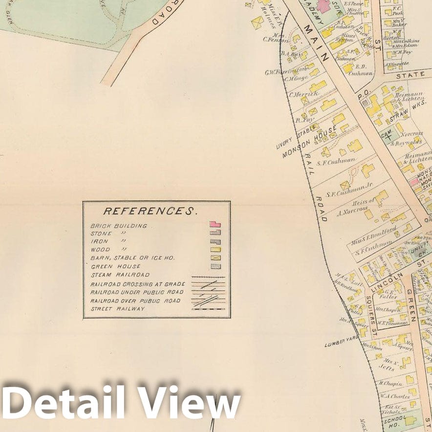 Historic Map : Atlas of Hampden County, Massachusetts, Monson 1894 , Vintage Wall Art