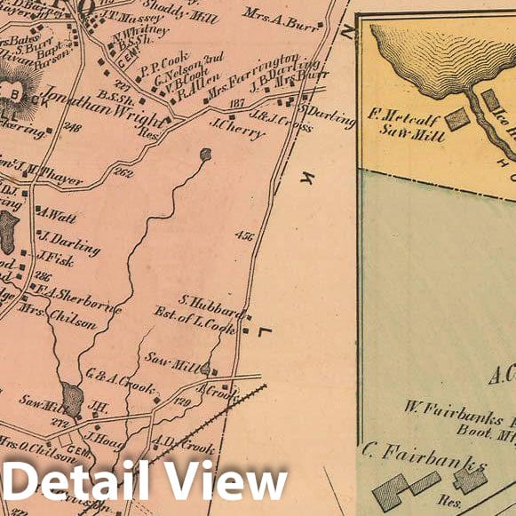 Historic Map : Atlas of Norfolk County, Bellingham & Caryville 1876 , Vintage Wall Art