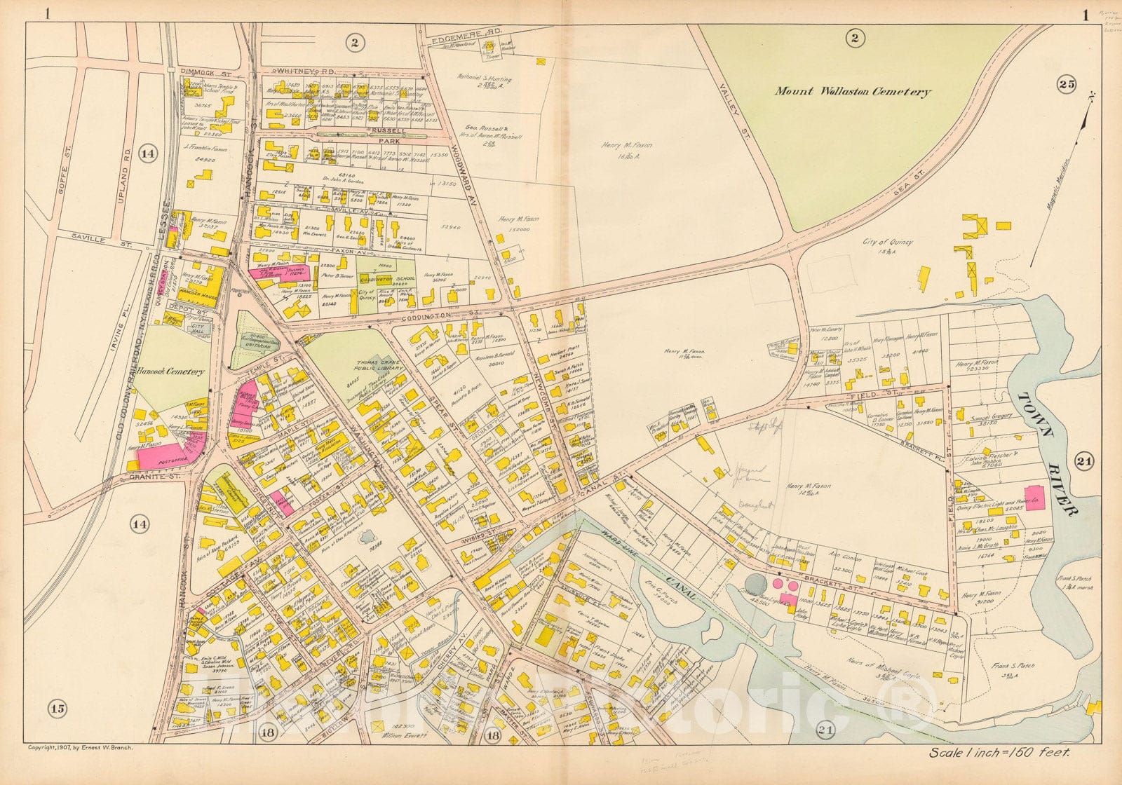 Historic Map : Atlas City of Quincy, Quincy 1907 Plate 001 , Vintage Wall Art