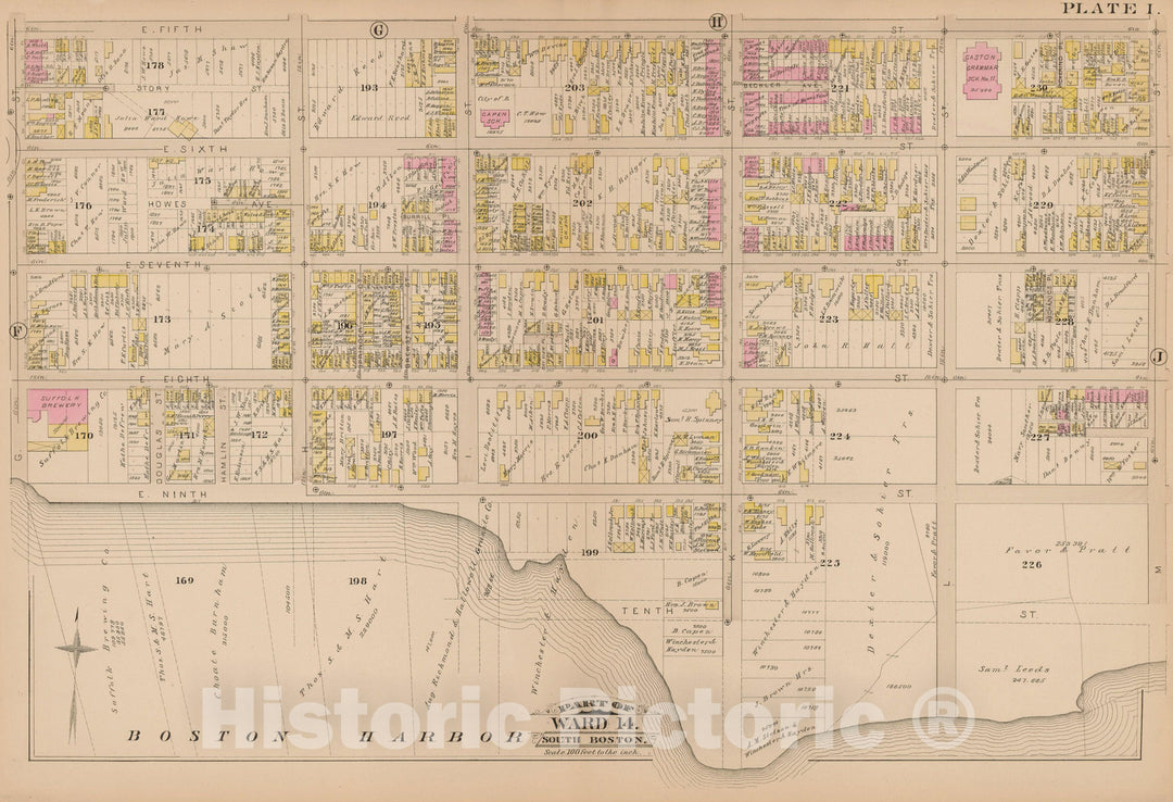 Historic Map : Atlas of South Boston, South Boston 1884 Plate I , Vintage Wall Art