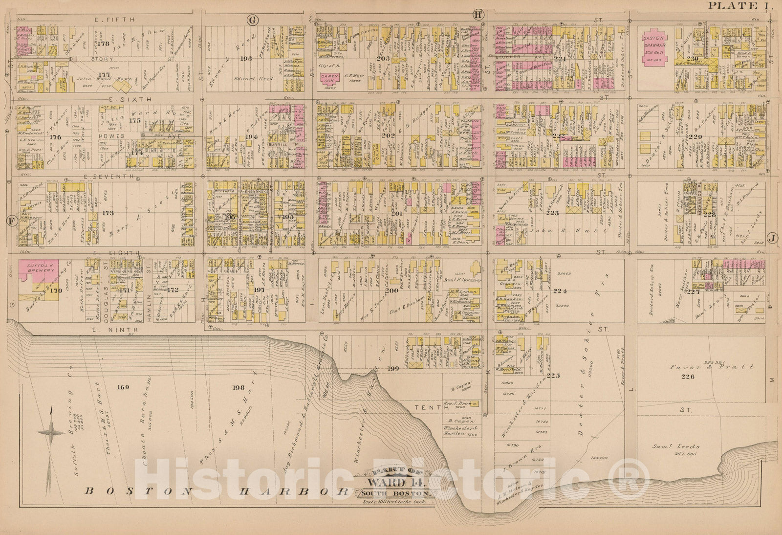 Historic Map : Atlas of South Boston, South Boston 1884 Plate I , Vintage Wall Art