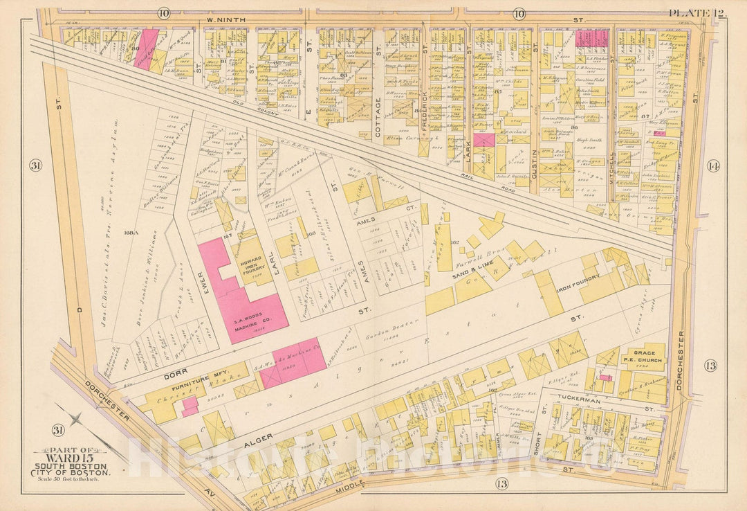 Historic Map : Atlas of South Boston, South Boston 1891 Plate 012 , Vintage Wall Art