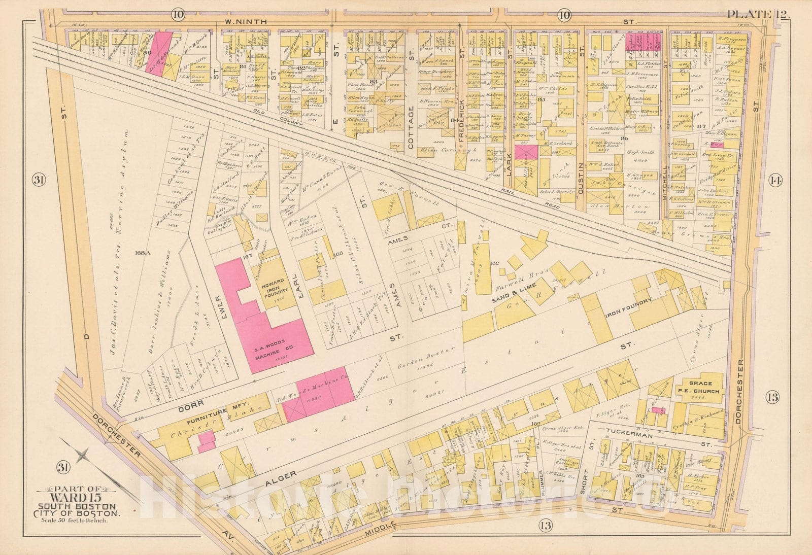 Historic Map : Atlas of South Boston, South Boston 1891 Plate 012 , Vintage Wall Art