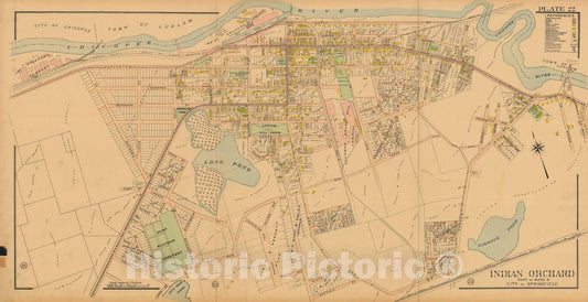 Historic Map : Atlas City of Springfield and The Town of Longmeadow 1910 Plate 022 , Vintage Wall Art
