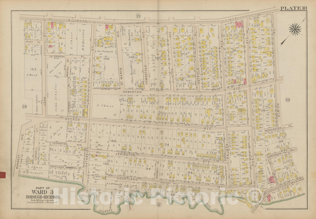 Historic Map : Atlas of Staten Island, Borough of Richmond, Vol 1, Staten Island 1917 Plate 018 , Vintage Wall Art