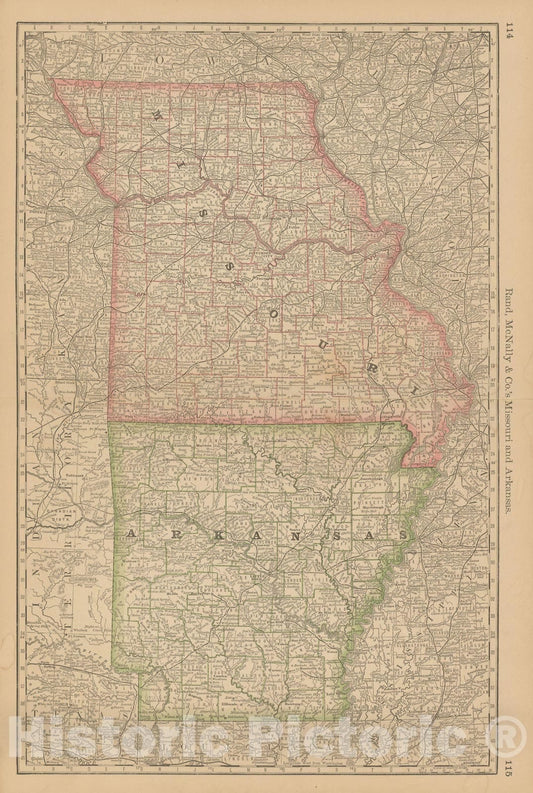 Historic Map : Arkansas & Missouri 1877 , Business Atlas of the USA , Vintage Wall Art