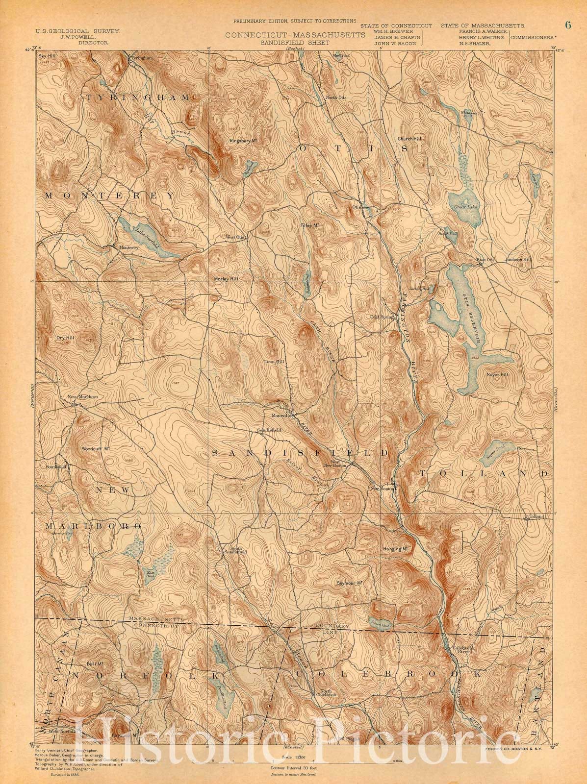 Historic Map : Atlas of Massachusetts, Otis & Sandisfield & Tolland 1890 Page 006 , Vintage Wall Art