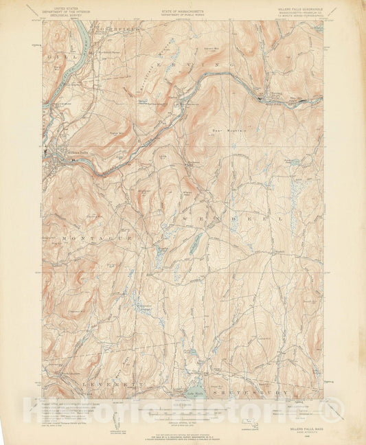 Historic Map : USGS 7.5 Minute Sheets and Quadrangles, Erving & Millers Falls & Montague & Wendell 1948 Topographic Map , Vintage Wall Art