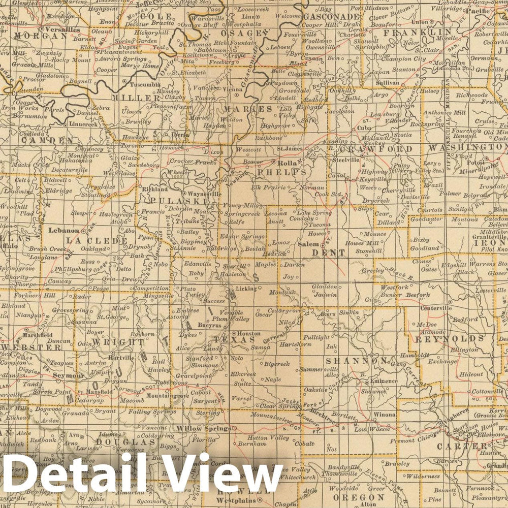 Historic Map : Missouri 1914 , Century Atlas of the World, Vintage Wall Art