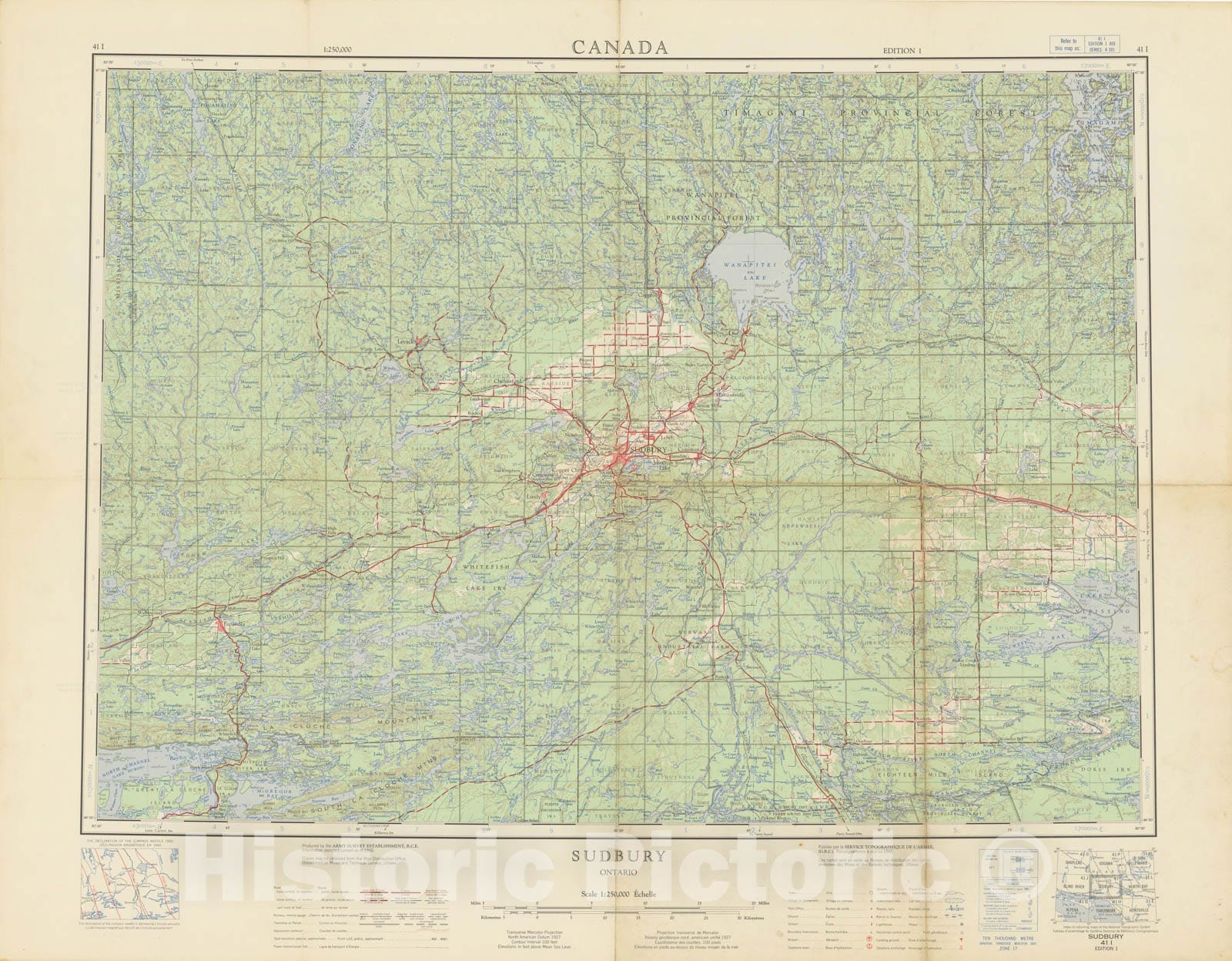 Historic Map : Canada National Topographic System, Sudbury 1960 , Vintage Wall Art