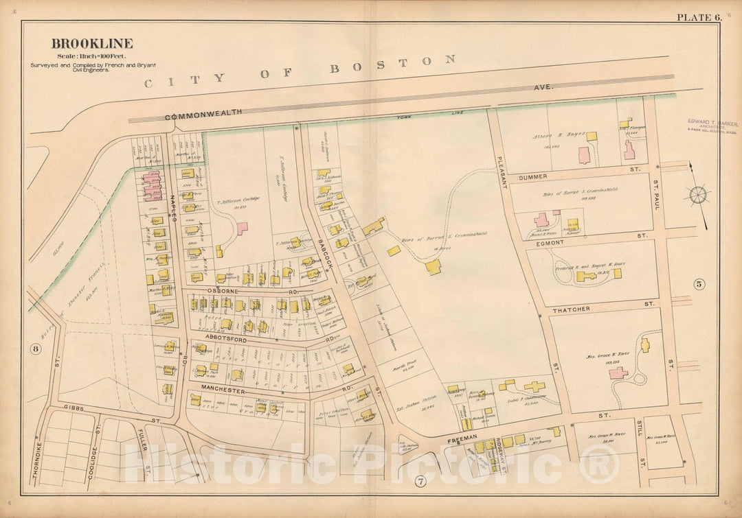 Historic Map : Atlas Town of Brookline, Brookline 1897 Plate 006 , Vintage Wall Art