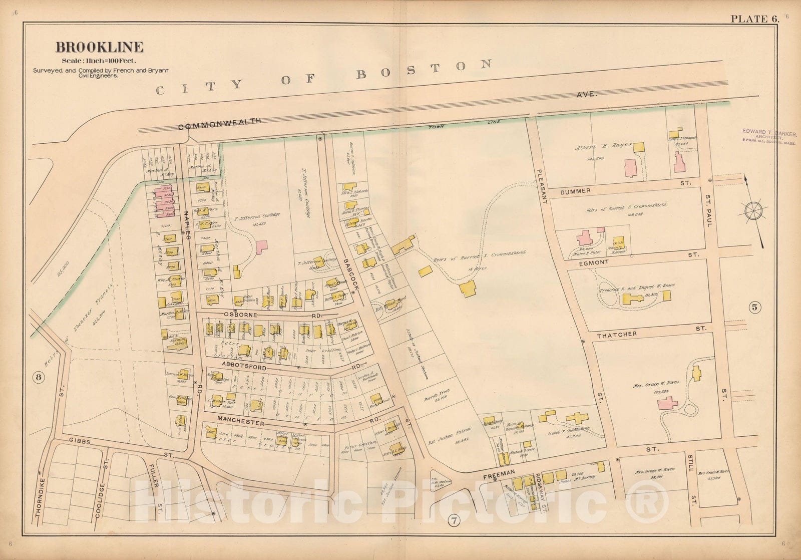 Historic Map : Atlas Town of Brookline, Brookline 1897 Plate 006 , Vintage Wall Art