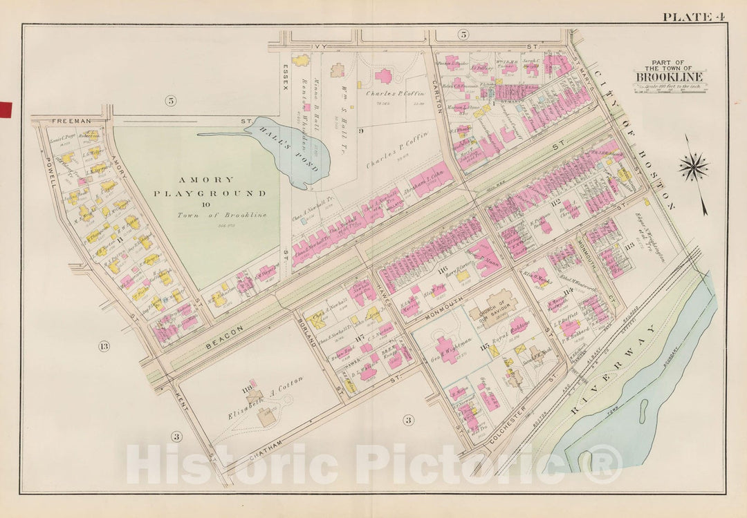 Historic Map : Atlas Town of Brookline, Brookline 1927 Plate 004 , Vintage Wall Art
