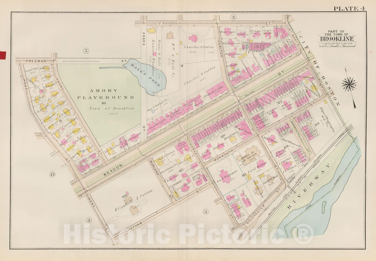 Historic Map : Atlas Town of Brookline, Brookline 1927 Plate 004 , Vintage Wall Art