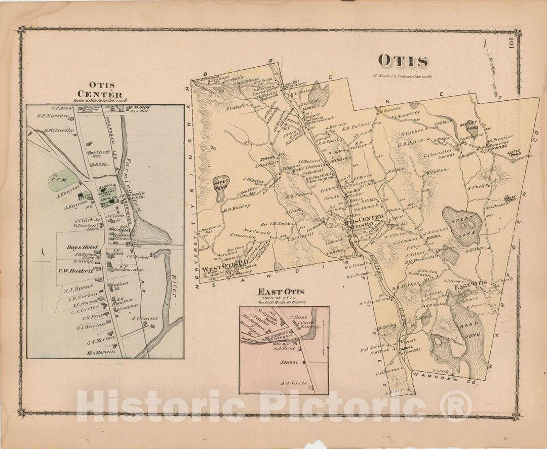 Historic Map : County Atlas of Berkshire County, Otis 1876 , Vintage Wall Art