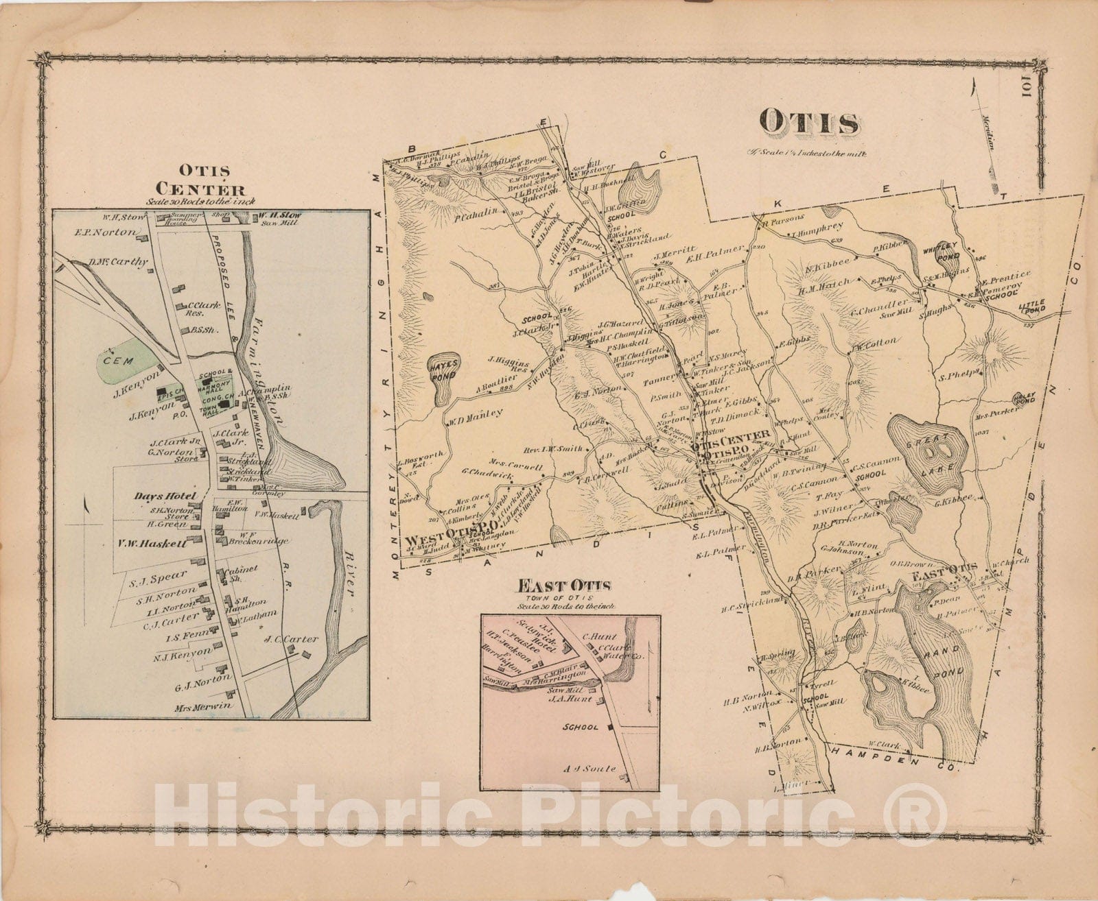 Historic Map : County Atlas of Berkshire County, Otis 1876 , Vintage Wall Art