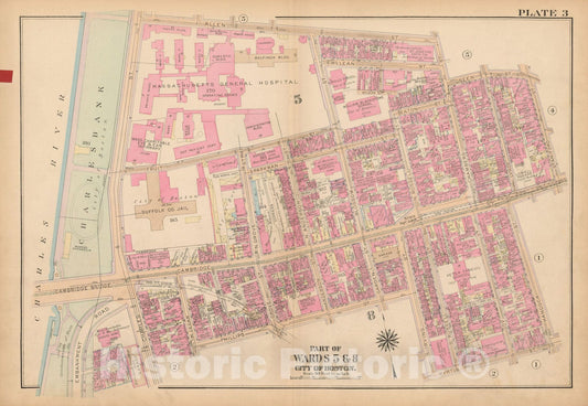 Historic Map : Atlas City of Boston, Boston Proper and Back Bay, Boston 1922 Plate 003 , Vintage Wall Art