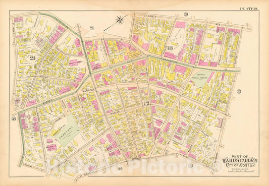Historic Map : Atlas City of Boston Proper & Roxbury 1895 Plate 019 , Vintage Wall Art