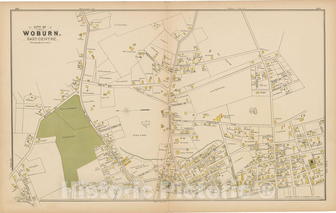 Historic Map : Atlas of Middlesex County, Massachusetts, Woburn 1889 , Vintage Wall Art