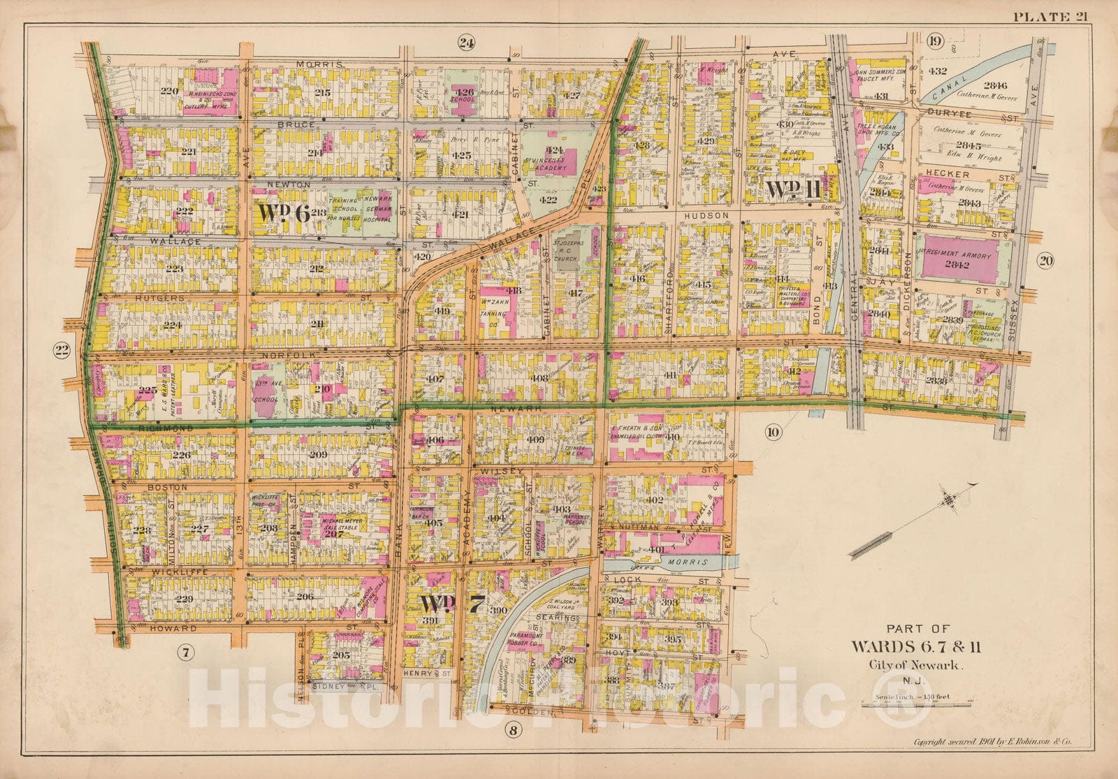 Historic Map : Atlas City of Newark, Newark 1901 Plate 021 , Vintage Wall Art