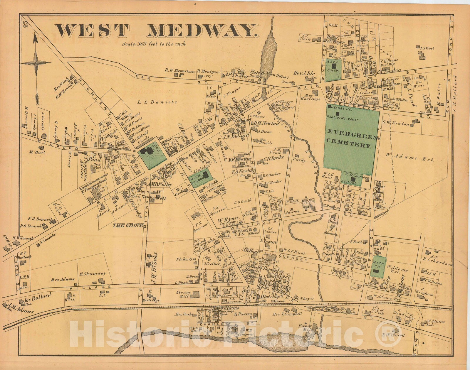 Historic Map : Atlas of Norfolk County, West Medway 1876 , Vintage Wall Art