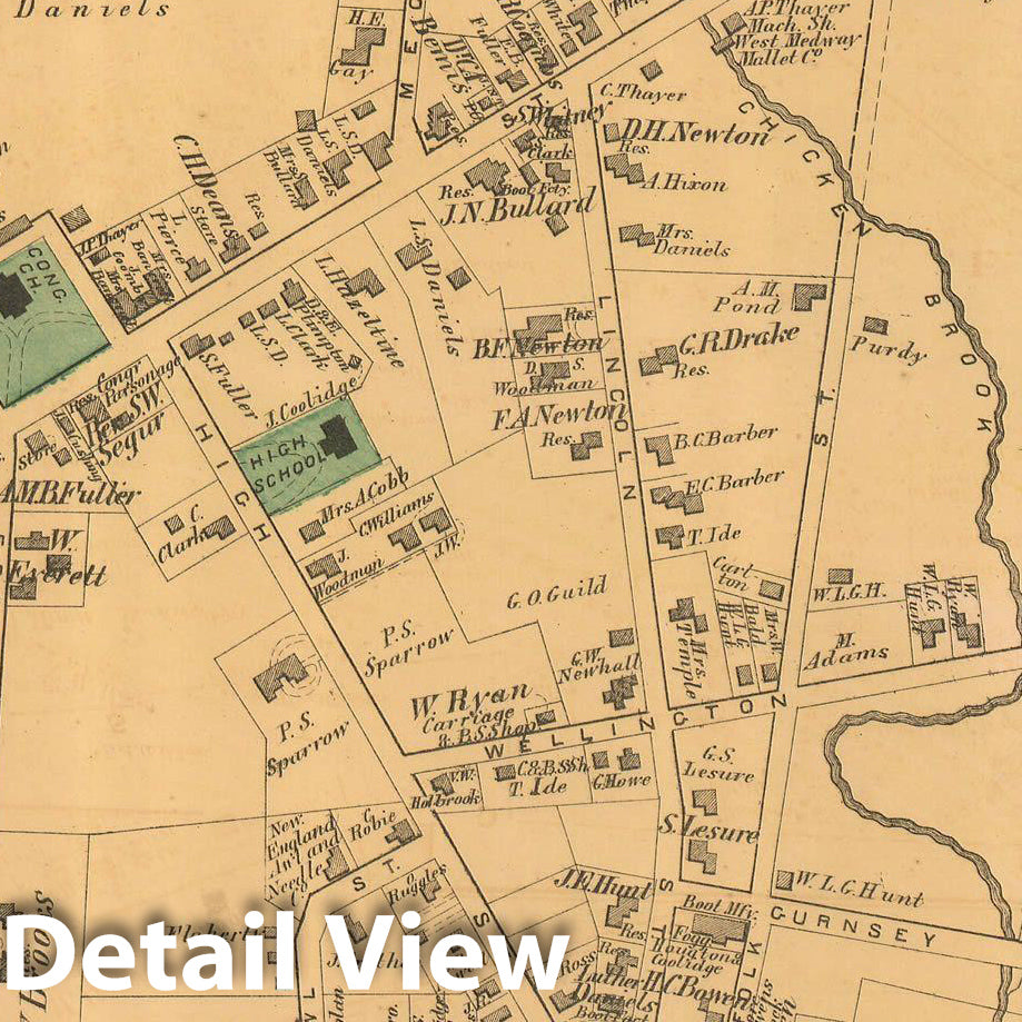 Historic Map : Atlas of Norfolk County, West Medway 1876 , Vintage Wall Art