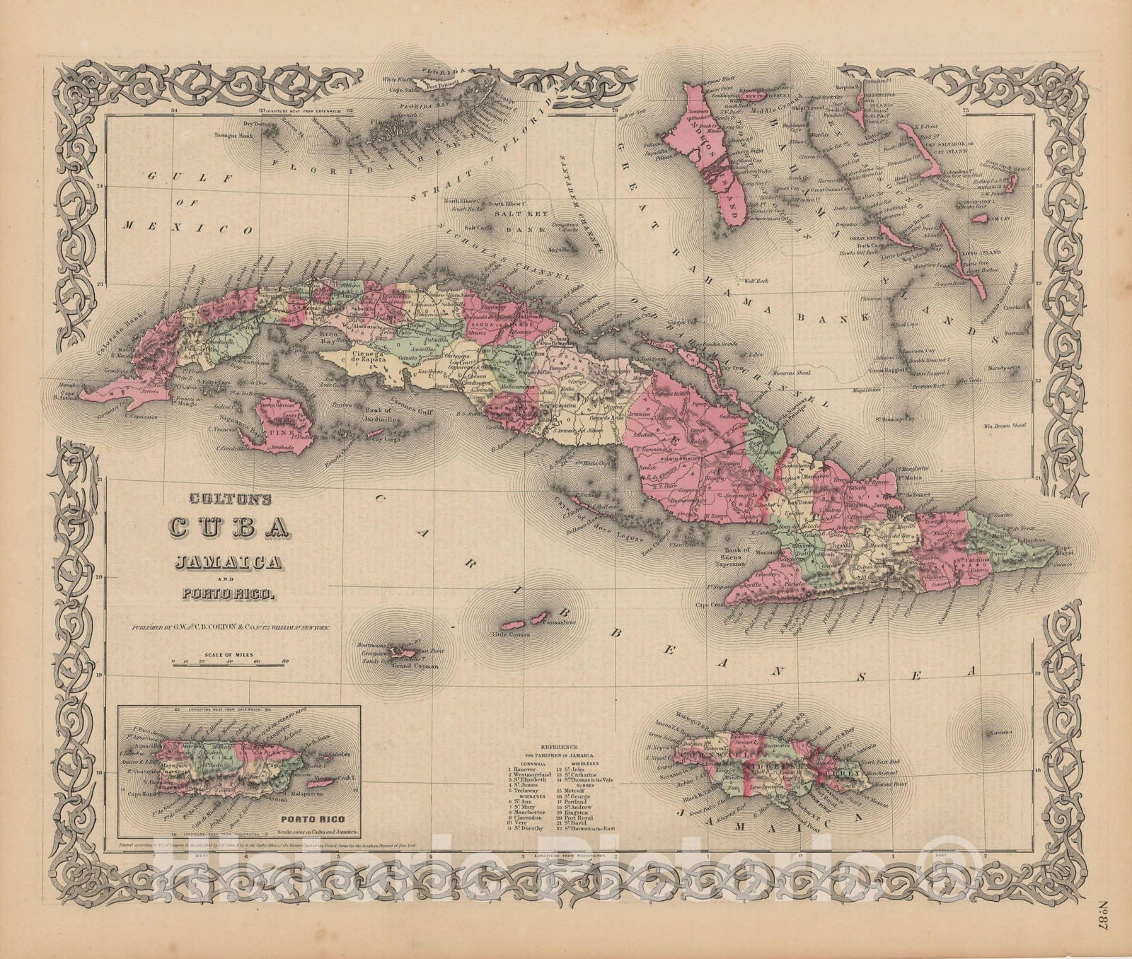 Historic Map : Cuba 1855 , Colton's Atlas World , Vintage Wall Art