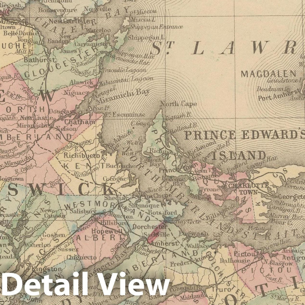 Historic Map : Maritime Provinces 1882 , Mitchell's New General Atlas , Vintage Wall Art