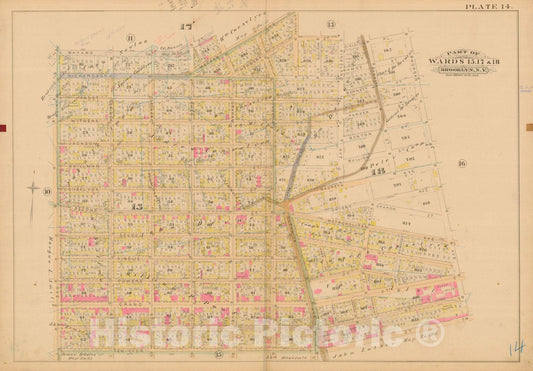 Historic Map : Robinson's Atlas City of Brooklyn, NY, Brooklyn 1886 Plate 014 , Vintage Wall Art