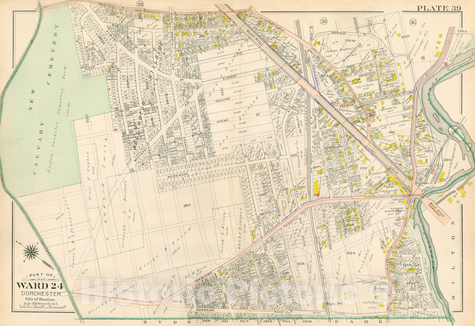 Historic Map : Atlas City of Boston, Vol. 5, Dorchester, 4th Ed., Dorchester 1904 Plate 039 , Vintage Wall Art
