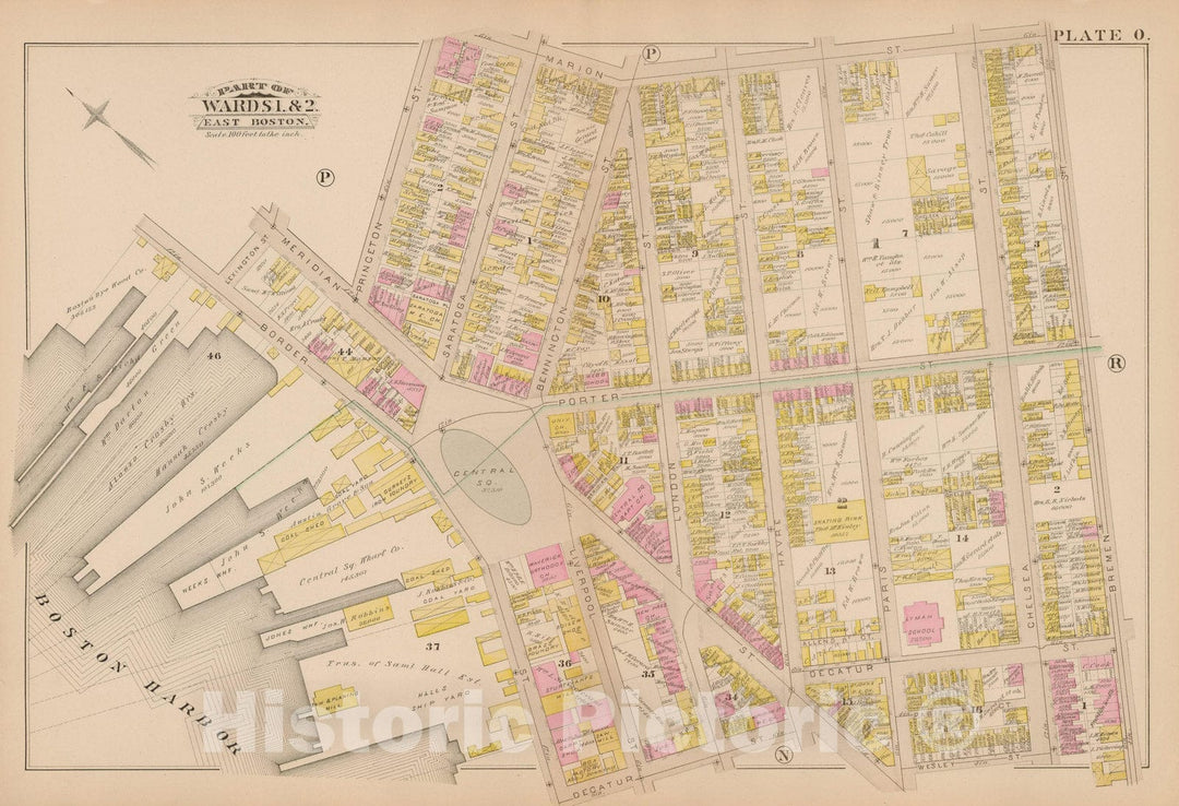Historic Map : Atlas of East Boston, 1884 Plate O , Vintage Wall Art