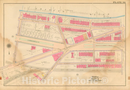 Historic Map : Atlas City of Boston, Boston 1912 Plate 034 , Vintage Wall Art