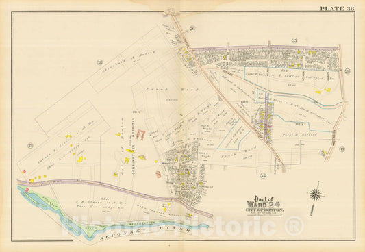 Historic Map : Atlas City of Boston, Dorchester, Dorchester 1910 Plate 036 , Vintage Wall Art