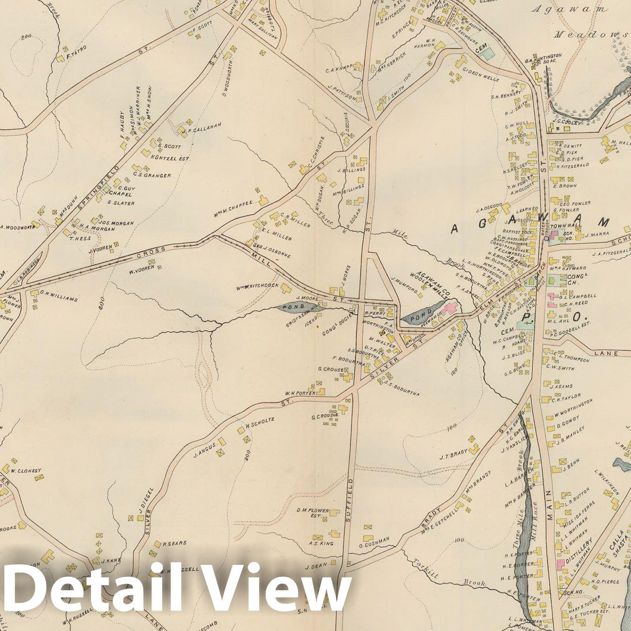 Historic Map : Atlas of Hampden County, Massachusetts, Agawam 1894 , Vintage Wall Art