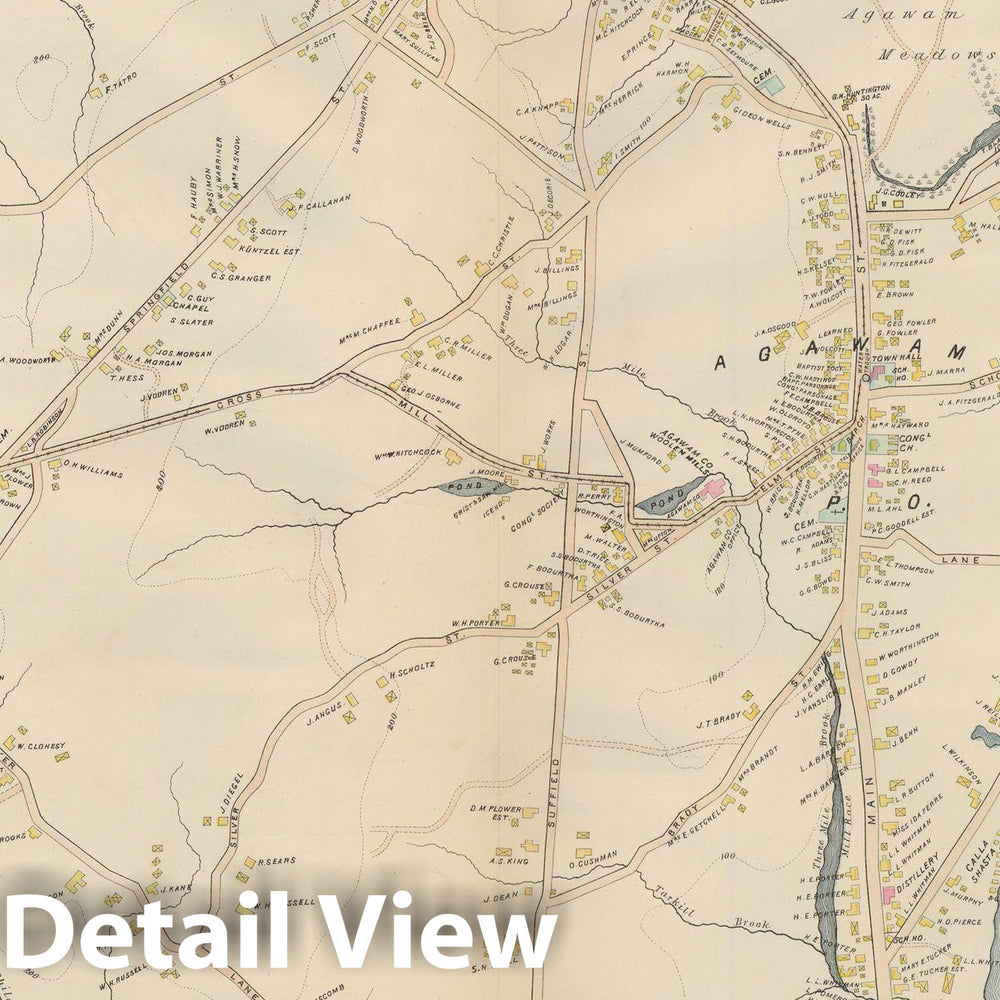 Historic Map : Atlas of Hampden County, Massachusetts, Agawam 1894 , Vintage Wall Art