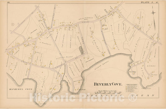 Historic Map : Atlas of Beverly, MA, Beverly 1880 Plate J , Vintage Wall Art