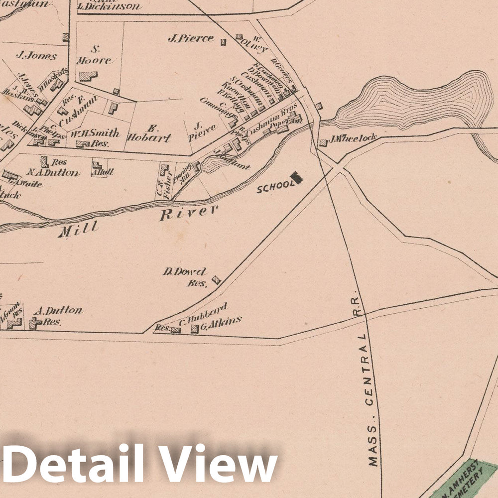 Historic Map : Atlas of Hampshire County Massachusetts, North Amherst 1873 , Vintage Wall Art