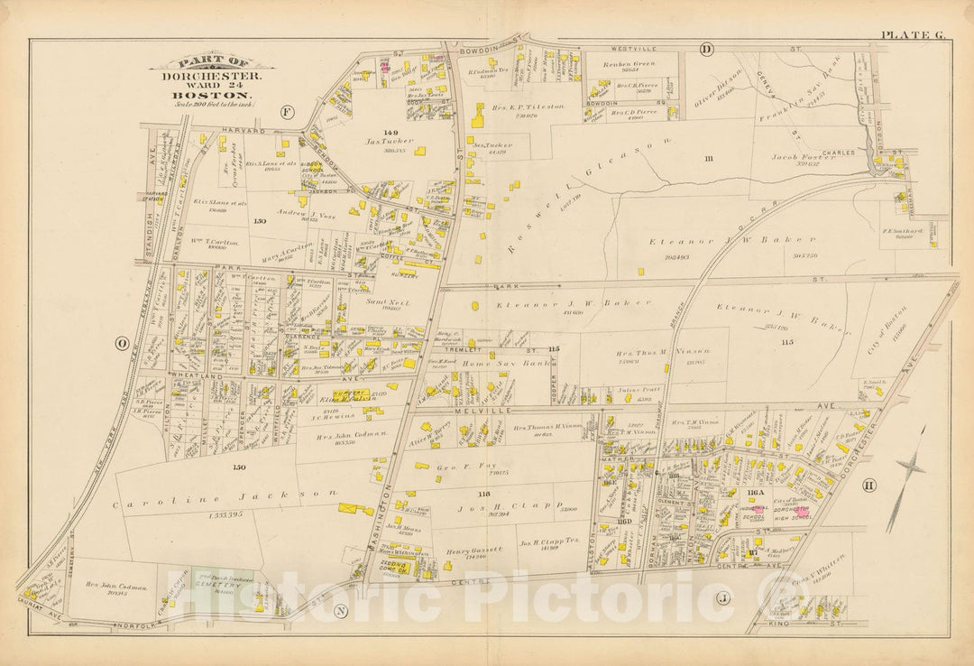 Historic Map : Atlas of Dorchester, Dorchester 1884 Plate G , Vintage Wall Art