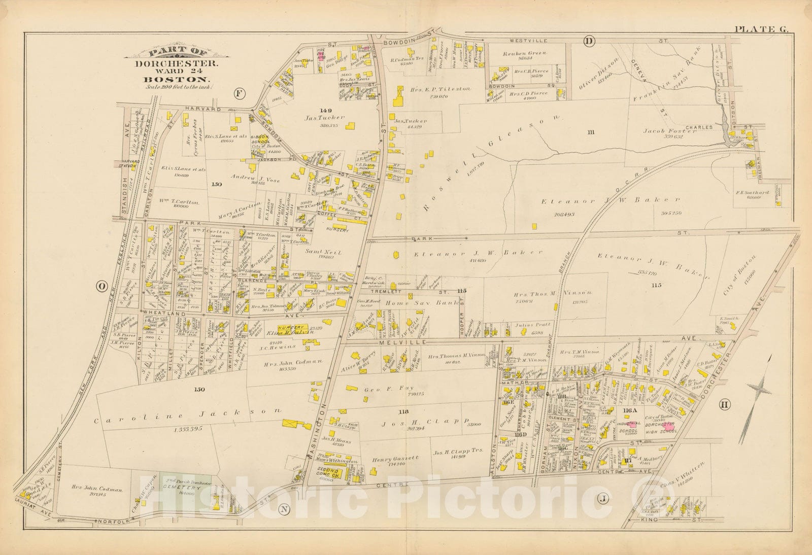 Historic Map : Atlas of Dorchester, Dorchester 1884 Plate G , Vintage Wall Art