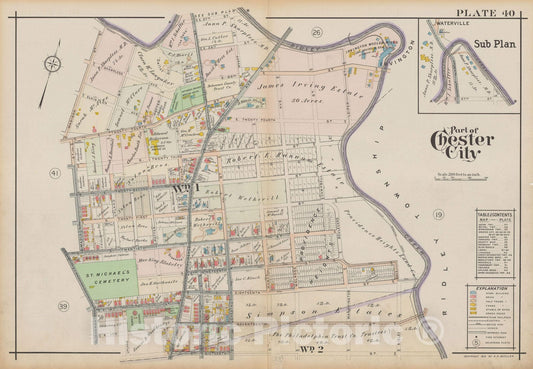 Historic Map : Atlas of Delaware County, West of Ridley Creek, Vol. Two, Chester City 1913 Plate 040 , Vintage Wall Art