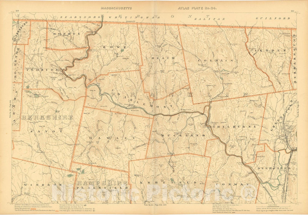 Historic Map : Atlas of Mass, Ashfield & Buckland & Florida & Greenfield & Heath & Monroe & Rowe & Savoy & Shelburne 1904 Plate 024 , Vintage Wall Art