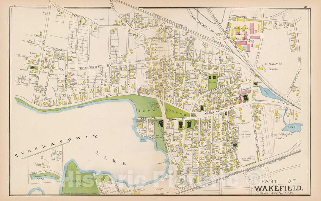 Historic Map : Atlas of Middlesex County, Massachusetts, Wakefield 1889 , Vintage Wall Art