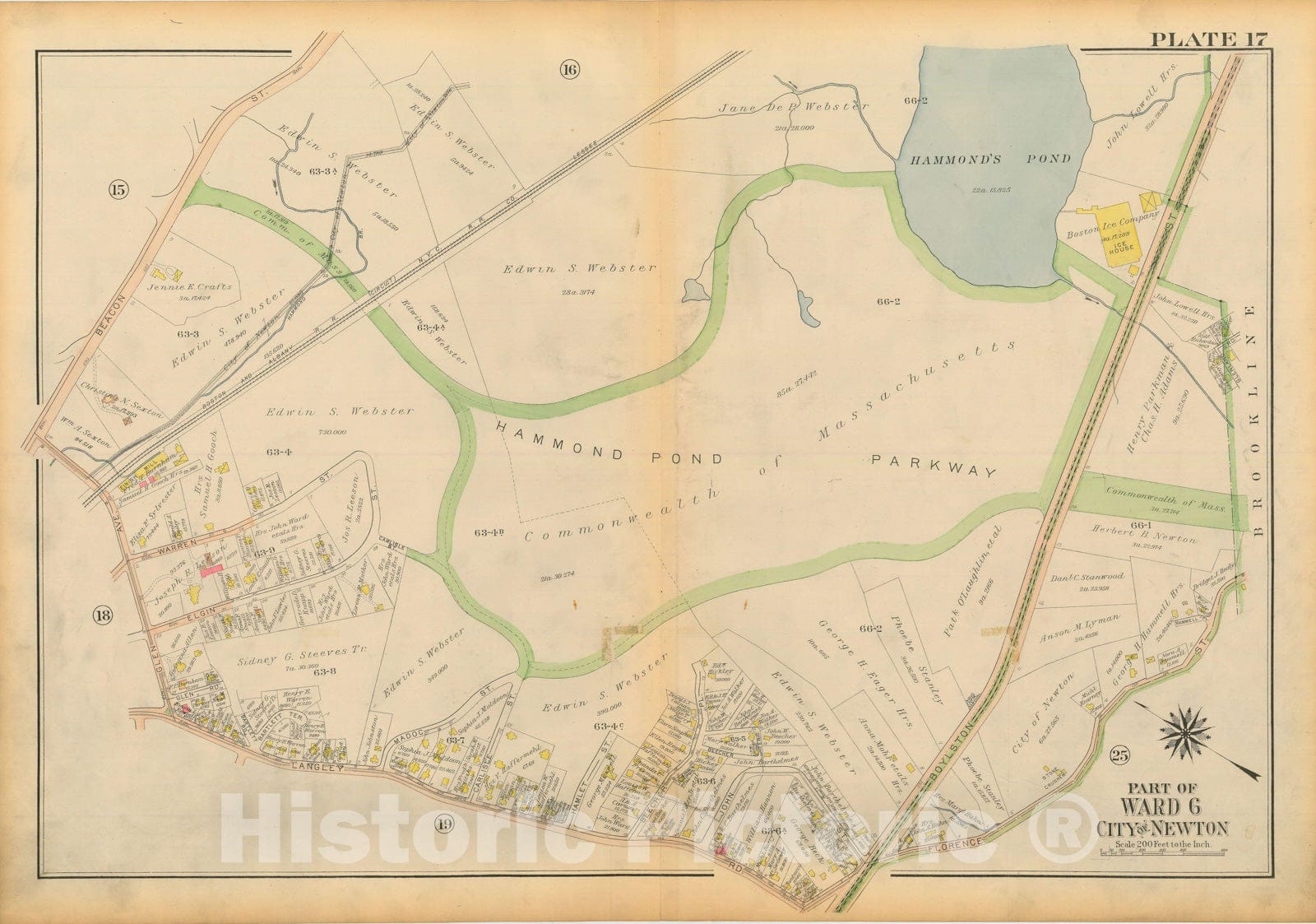 Historic Map : Atlas City of Newton Massachusetts 1917 Plate 017 , Vintage Wall Art