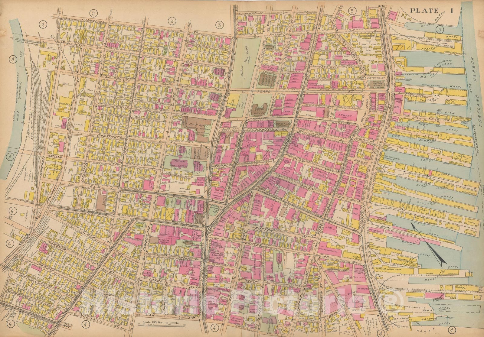 Historic Map : Atlas City of Portland, Portland 1914 Plate 001 , Vintage Wall Art