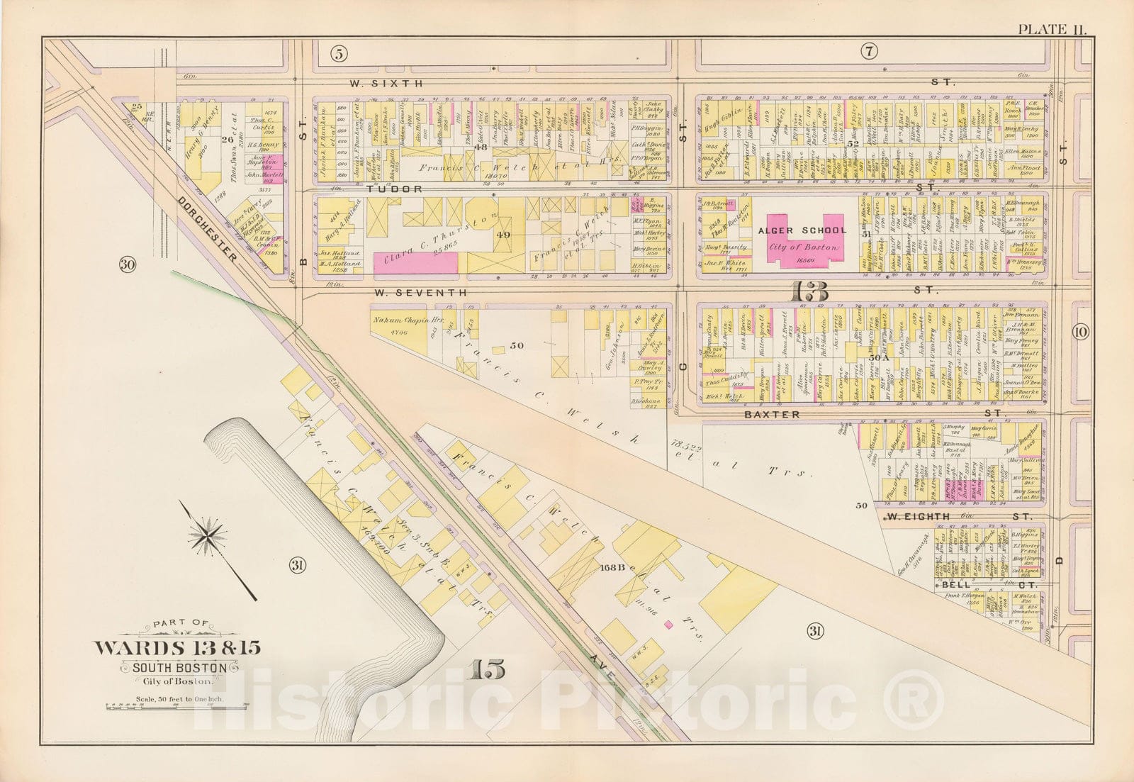 Historic Map : Atlas City of Boston, South Boston 1899 Plate 011 , Vintage Wall Art