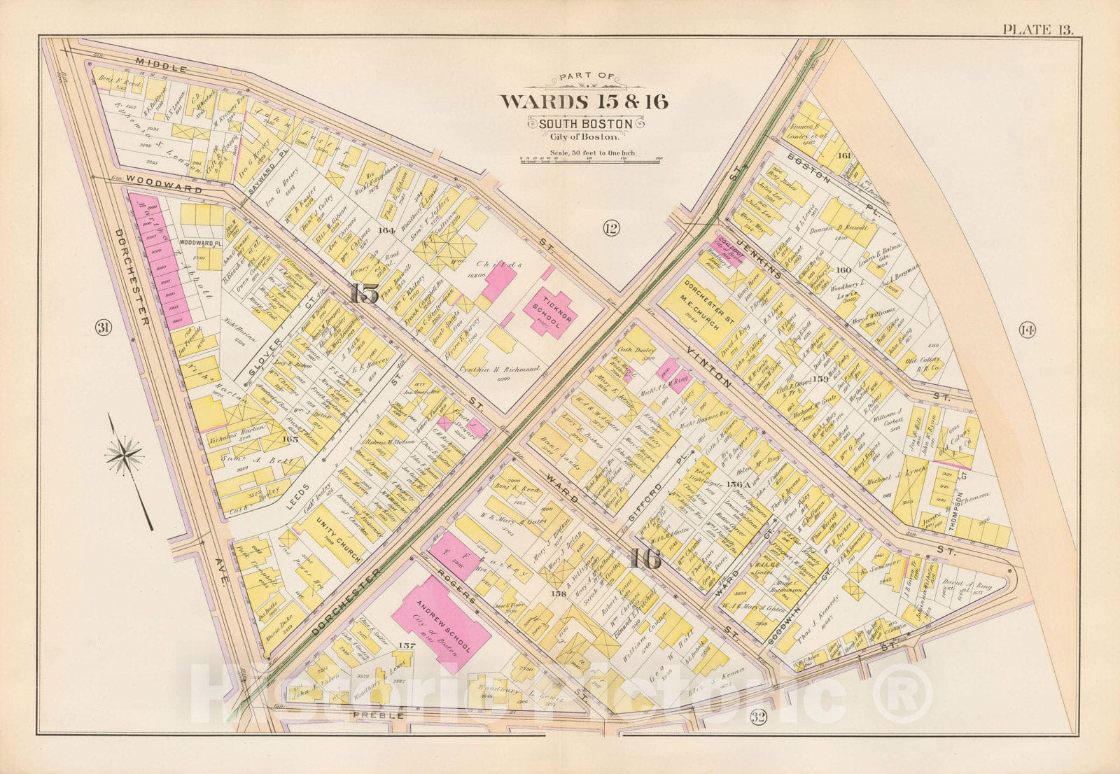 Historic Map : Atlas City of Boston, South Boston 1899 Plate 013 , Vintage Wall Art