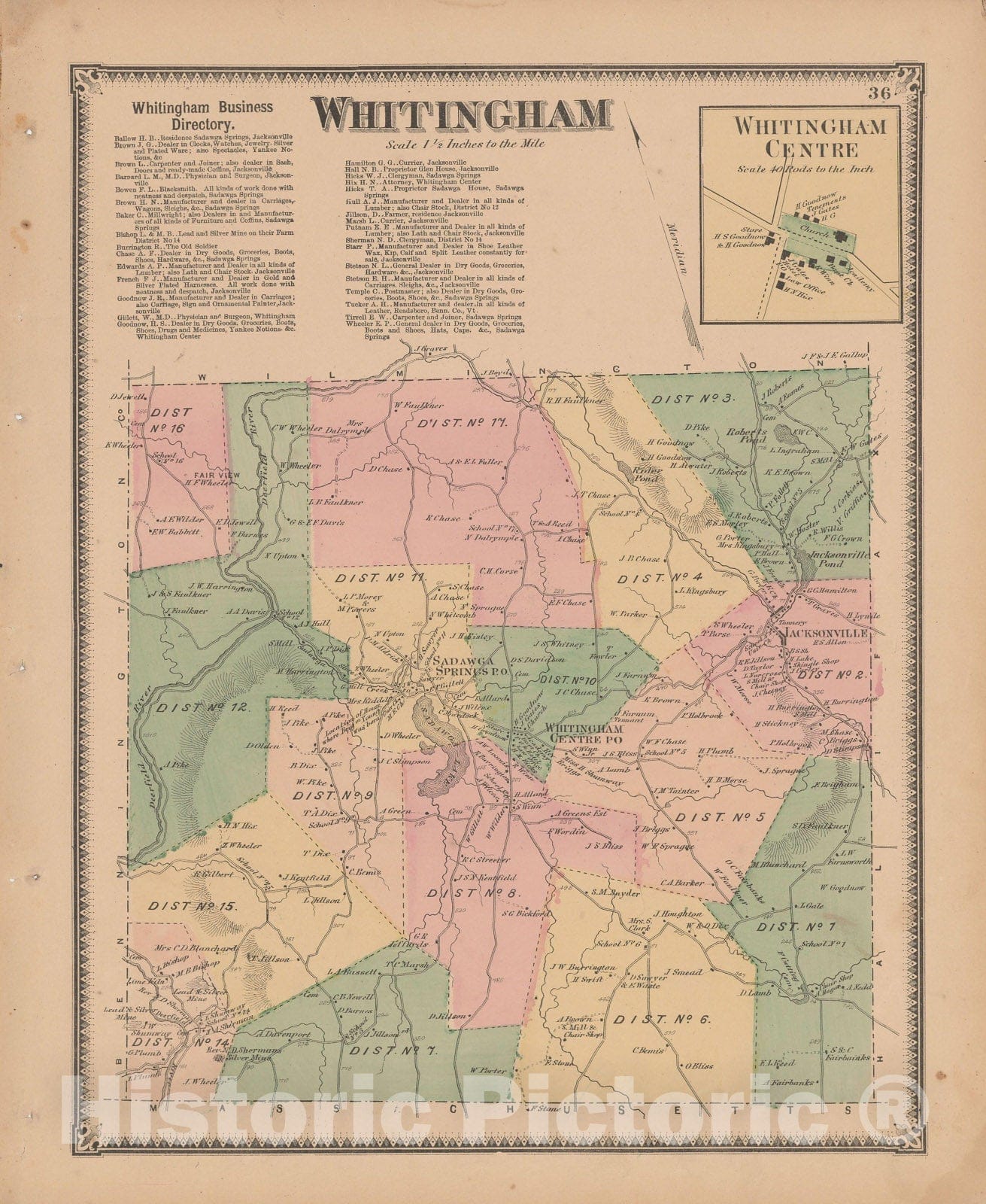 Historic Map : Atlas of Windham County, VT, Whitingham 1869 , Vintage Wall Art
